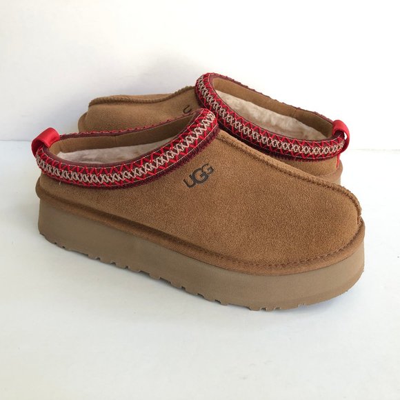 UGG WOMEN TAZZ CHESTNUT SHEARLING LINED SUEDE PLATFORM SHOE US 10